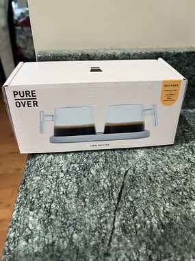 PURE OVER Glass Espresso Cups with Matching cream Tray